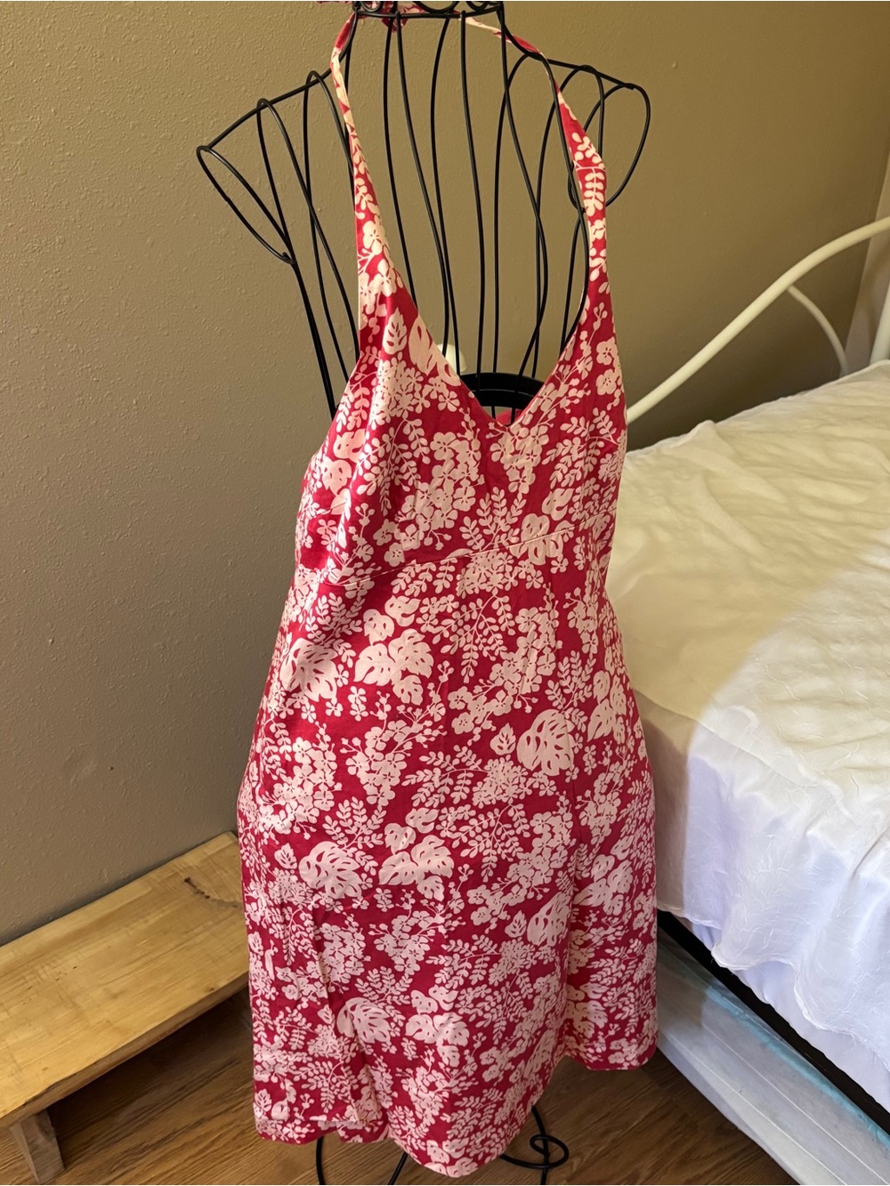 J. Crew Red and White Floral Halter Midi Dress 100% cotton y2k